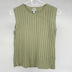 Foxcroft Green‎ Cable Knit Top L 90s Ribbed Sleeveless Vest Top Womens